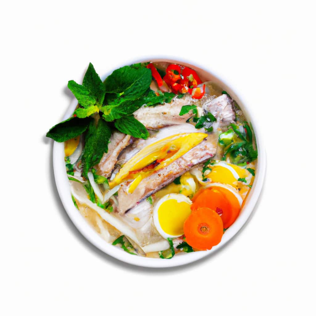 An image that showcases the vibrant and mouthwatering Bún Cá Nha Trang, a specialty dish in Nha Trang