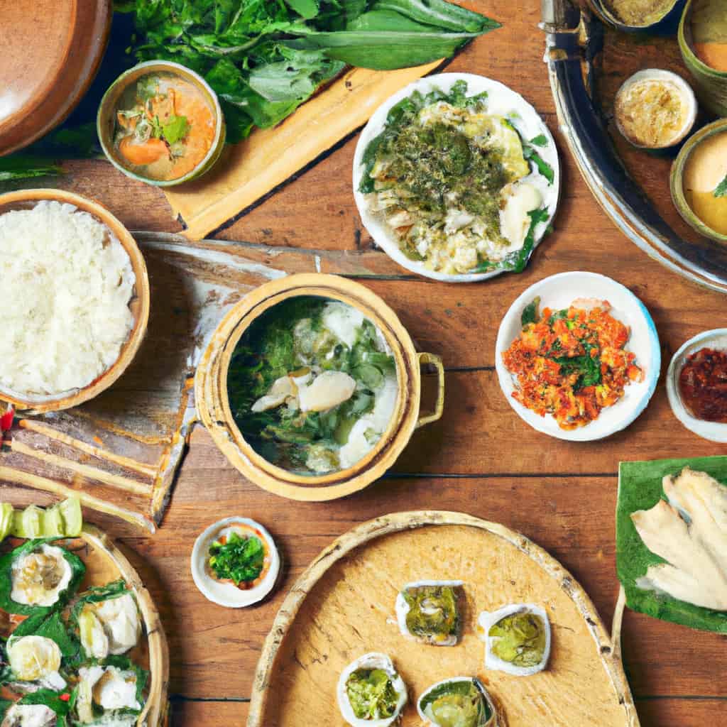 An image depicting the rich culinary heritage of Huế, showcasing traditional dishes like Bún Bò Huế, Bánh Bèo, and Bánh Khoái