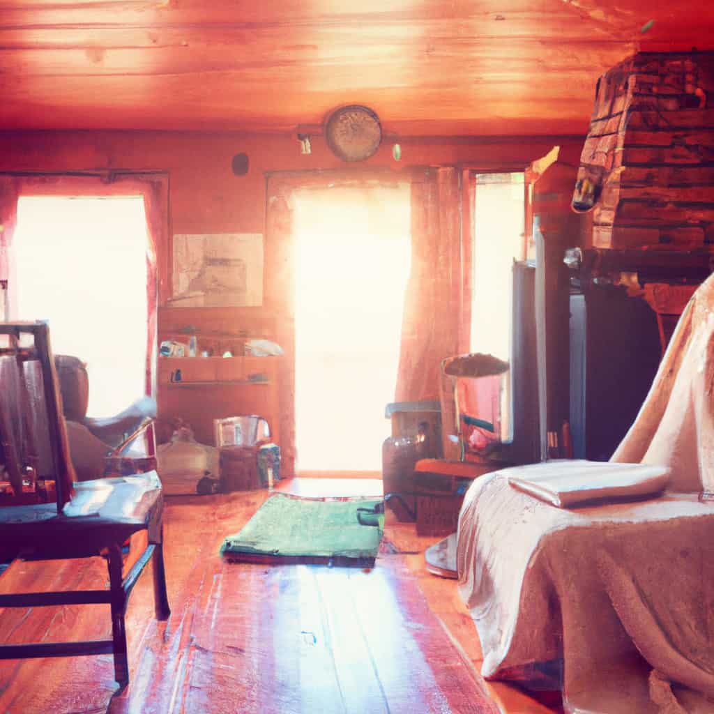 An image showcasing the intimate charm of a homestay: a cozy living room filled with rustic wooden furniture, adorned with traditional textiles, sunlight filtering through lace curtains, and a warm fireplace crackling in the background